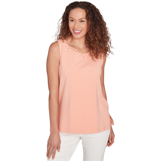 Petite Ruby Rd. Tropical Oasis Sleeveless Scalloped Tank Top