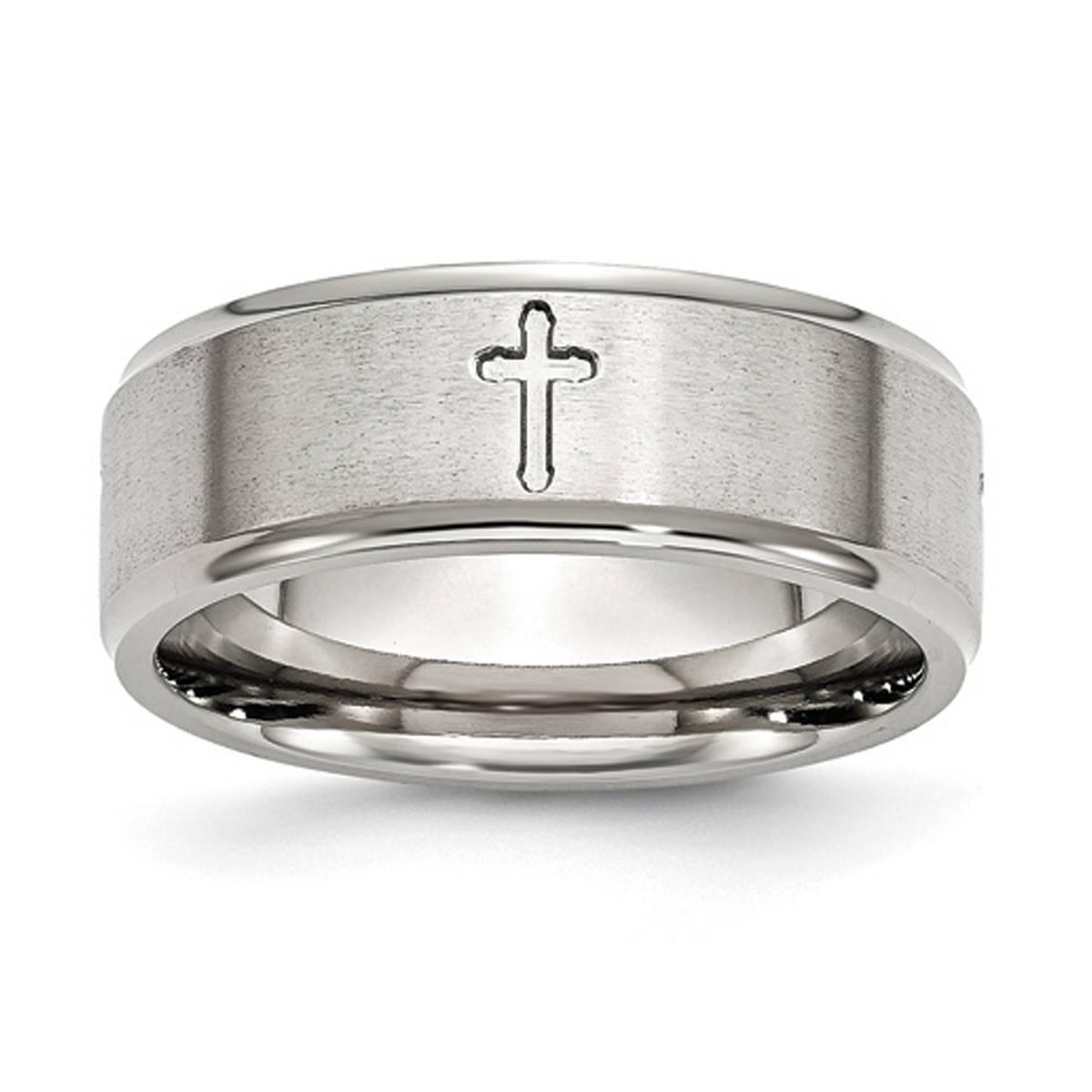 Mens Gentlemen's Classics(tm) Stainless Steel Ridged Edge Cross Band