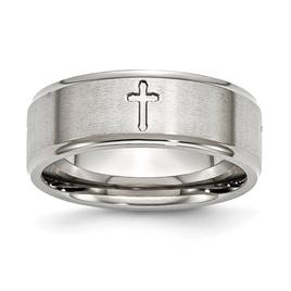 Mens Gentlemen's Classics(tm) Stainless Steel Ridged Edge Cross Band