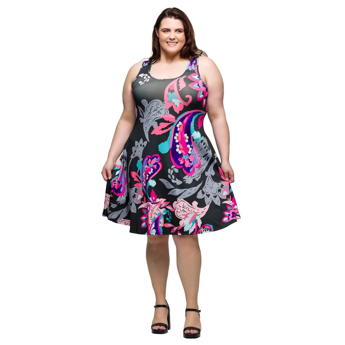 Plus Size 24/7 Comfort Apparel Pink Paisley Tank Swing Dress