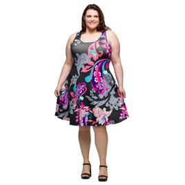 Plus Size 24/7 Comfort Apparel Pink Paisley Tank Swing Dress