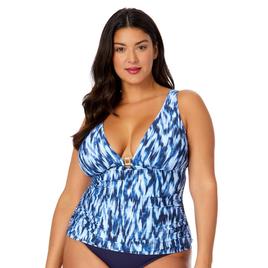 Plus Size Anne Cole Tye Dye Ikat Ring Plunge Tri Tankini