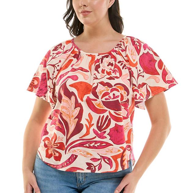 Petite Zac & Rachel Short Sleeve Tonal Floral Swirl Blouse