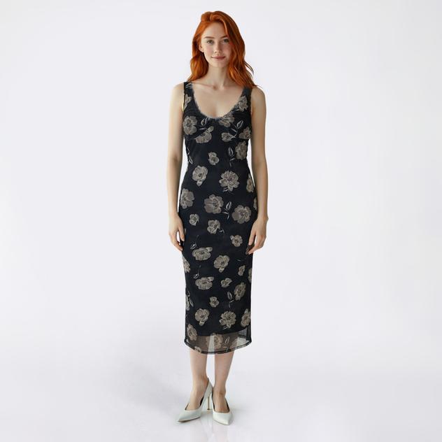 Juniors Derek Heart Lace Trim Mesh Midi Slip Dress