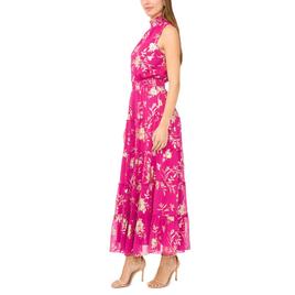 Womens MSK Sleeveless Mock Neck Foil Floral Tier Maxi Dress