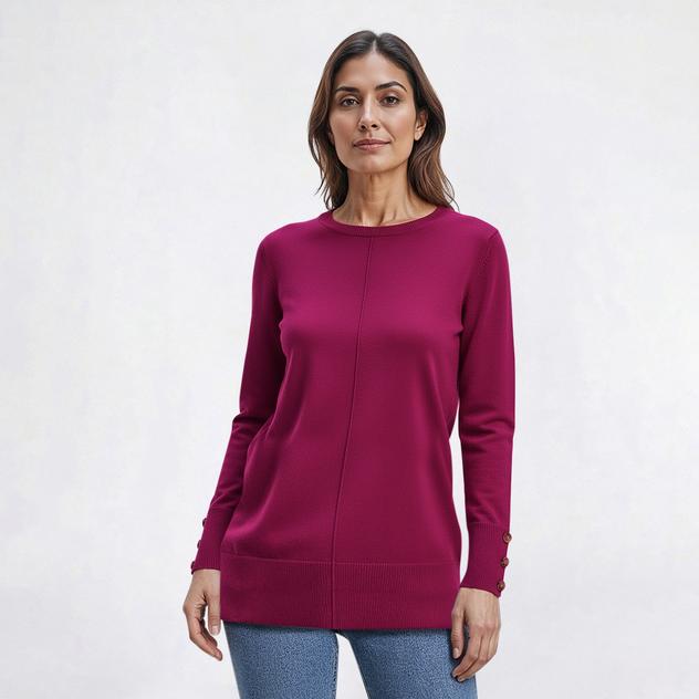 Womens Cable & Gauge Solid Cuff Button Long Sleeve Sweater