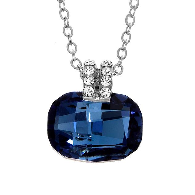 Crystal Colors Silver Plated Cushion Crystal Pendant Necklace
