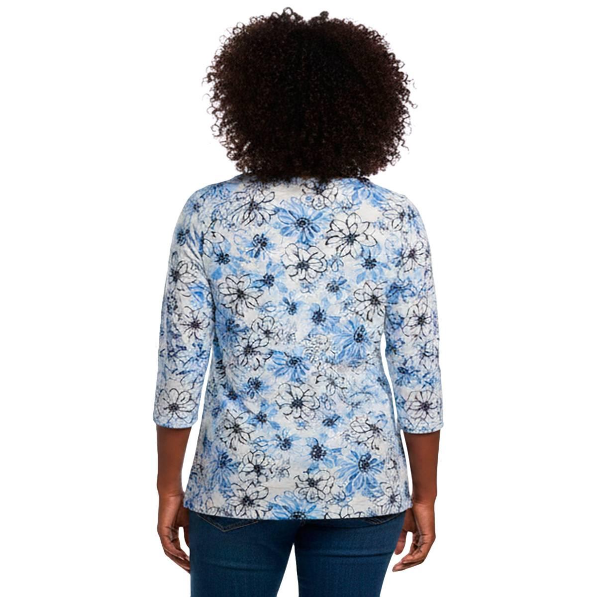 Petite Emily Daniels 3/4 Sleeve Floral Brunnera Blouse