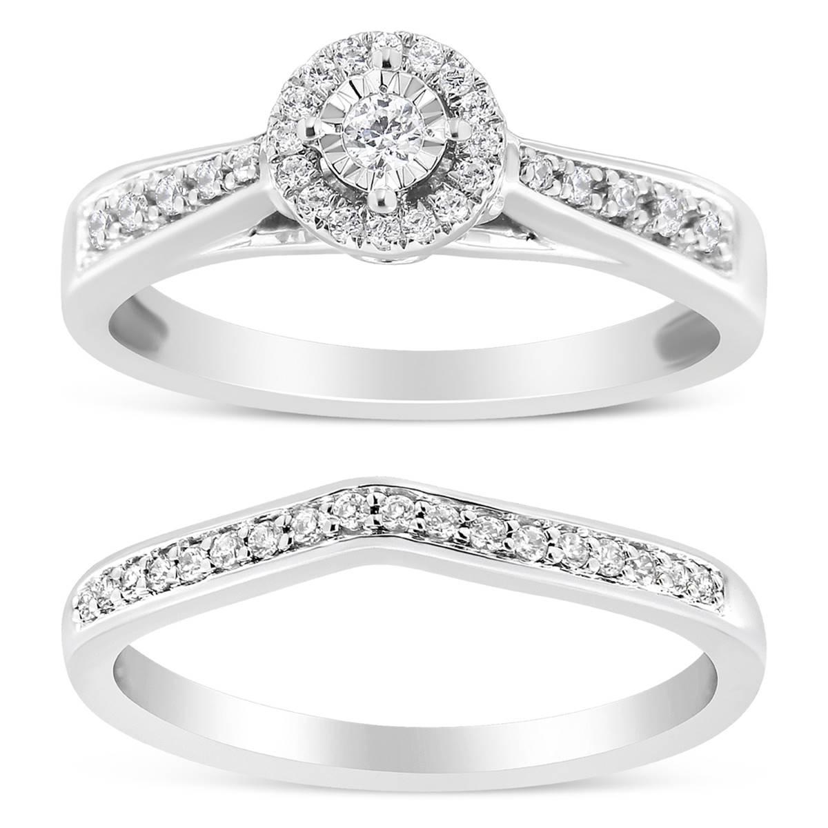 Haus of Brilliance Sterling Silver 1/3ctw. Diamond Bridal Set