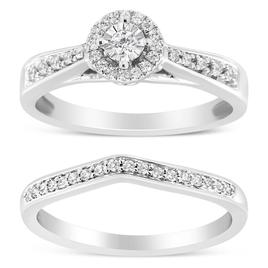 Haus of Brilliance Sterling Silver 1/3ctw. Diamond Bridal Set