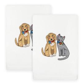 Linum Home Textiles 2pc. Spring Dog & Cat Embroidered Hand Towels