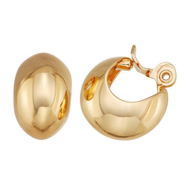 Napier 24mm Gold-Tone Puffy Hoop Clip On Earrings
