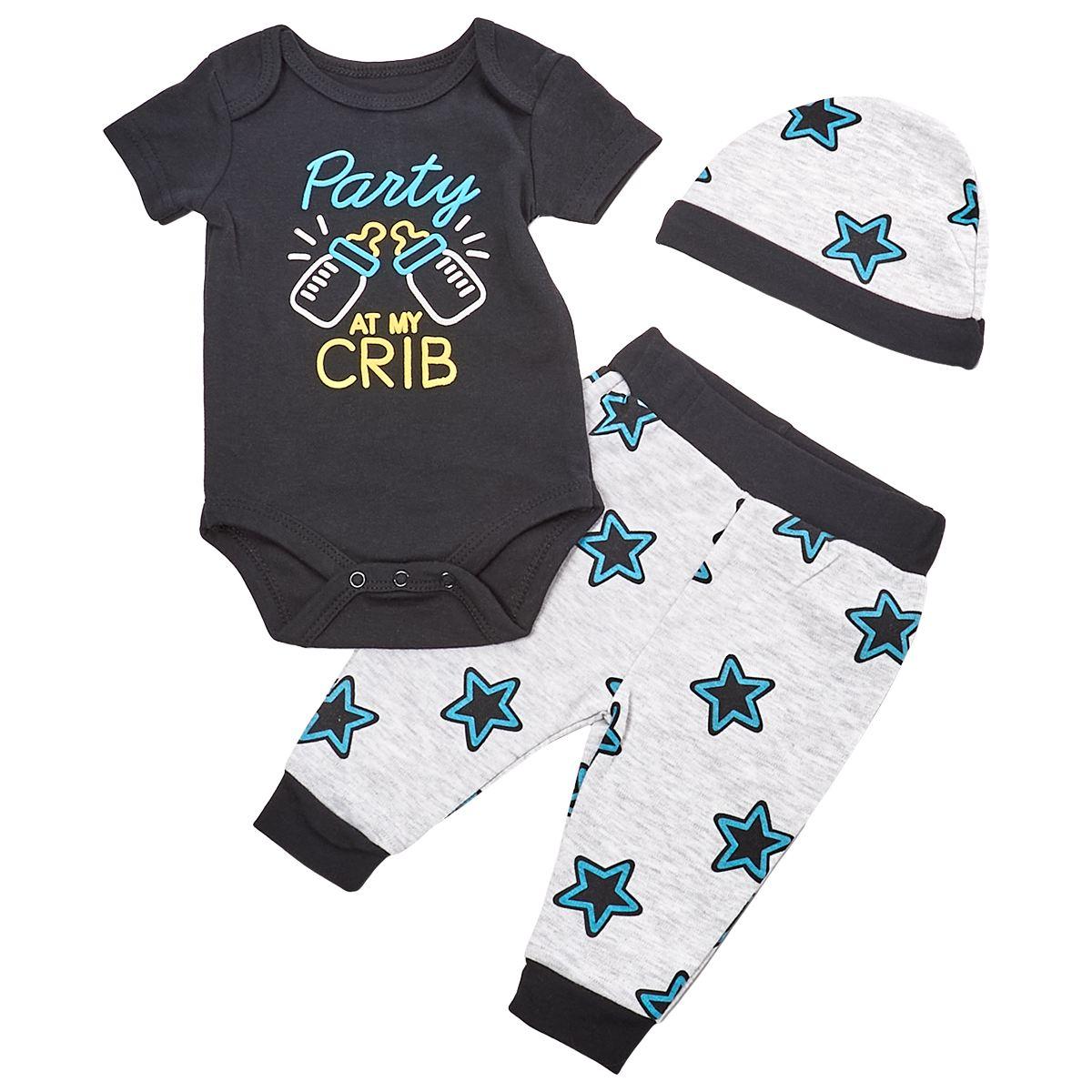 Baby Boy (NB-9M) bon bebe(R) Party Bodysuit & Pants Set with Hat
