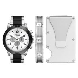 Mens Folio Two-Tone Watch/Bracelet & Cardholder Set - FMDFL6066