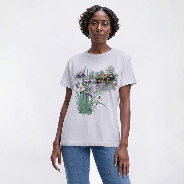 Plus Size Top Stitch By Morning Sun Chickadee Covered Bridge Tee