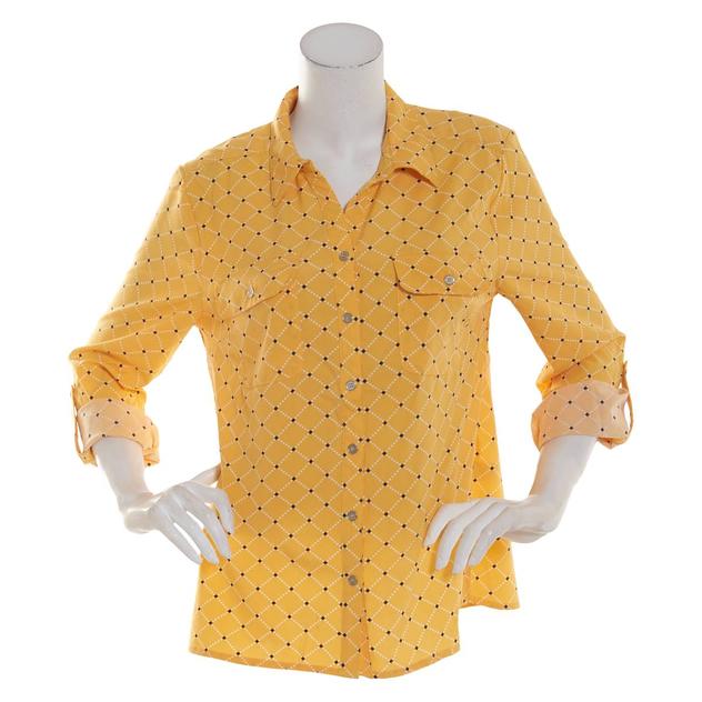 Womens Notations 3/4 Roll Tab Sleeve Dot Button Down Blouse