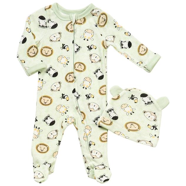 Baby Unisex (NB-9M) Mini Hop Safari Animal Leaf Footie Pajama Set