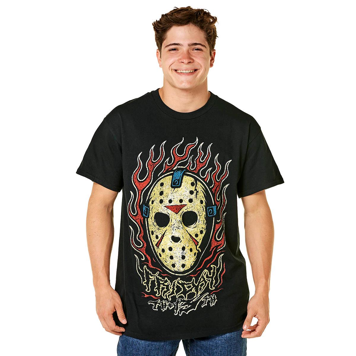 Young Mens Friday the 13th Flames Graphic Tee