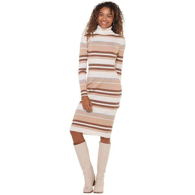 Juniors Madden Girl Snap Shoulder Turtleneck Stripe Midi Dress