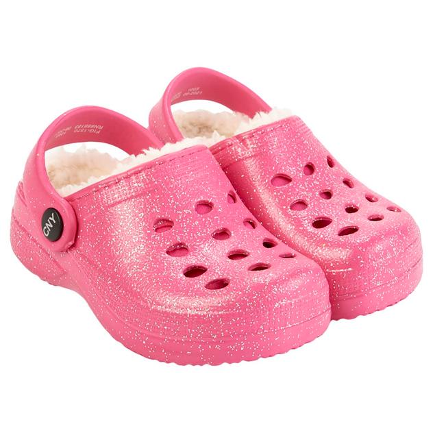 Girls Capelli New York Glitter Faux Fur Trim Clogs