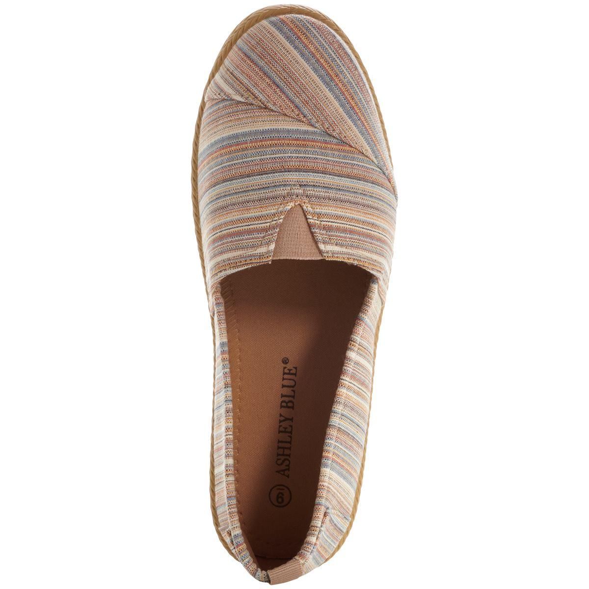 Womens Ashley Blue Canvas Stripe Slip On Flats