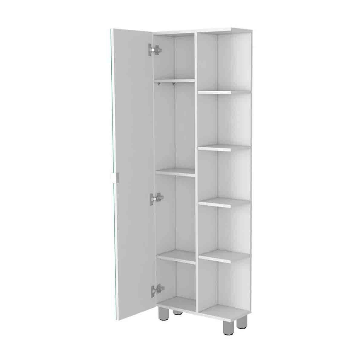 FM FURNITURE Los Angeles White Linen Cabinet w/ Mirror