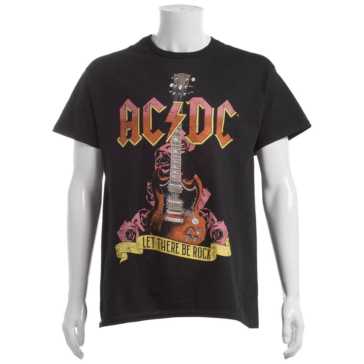 Young Mens ACDC Guitar Wings & Roses Graphic Tee