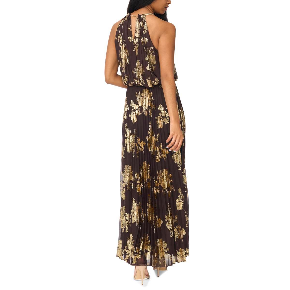 Womens MSK Sleeveless Halter Neck Pleated Foil Maxi Dress