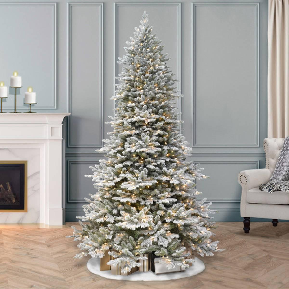 Puleo International 7.5ft. Flocked Royal Fir Christmas Tree