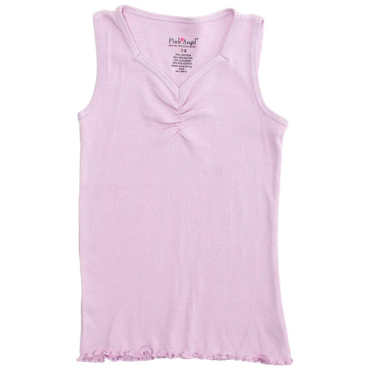 Girls (7-16) Pink Angel(tm) Cinch V-Neck Rib Tank Top w/ Lettuce Hem