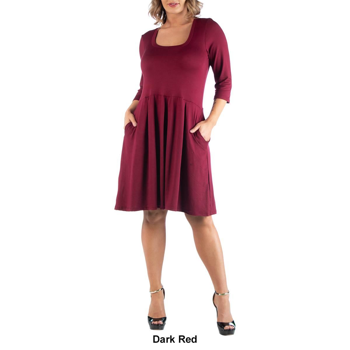 Plus Size 24/7 Comfort Apparel Elbow Sleeve Pocket Shift Dress