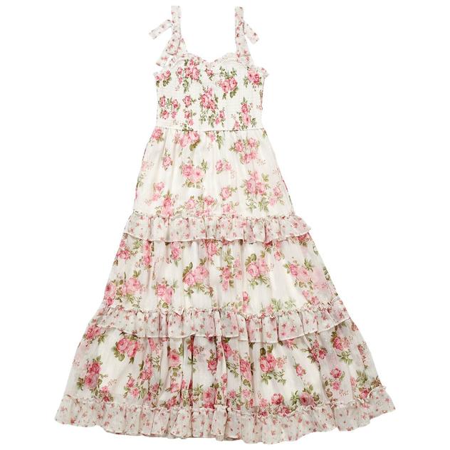 Girls (7-16) Rare Editions Floral Chiffon Smocked Bodice Dress