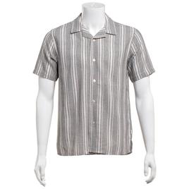 Mens VSTR Short Sleeve Vertical Stripe Button Down Shirt - Grey