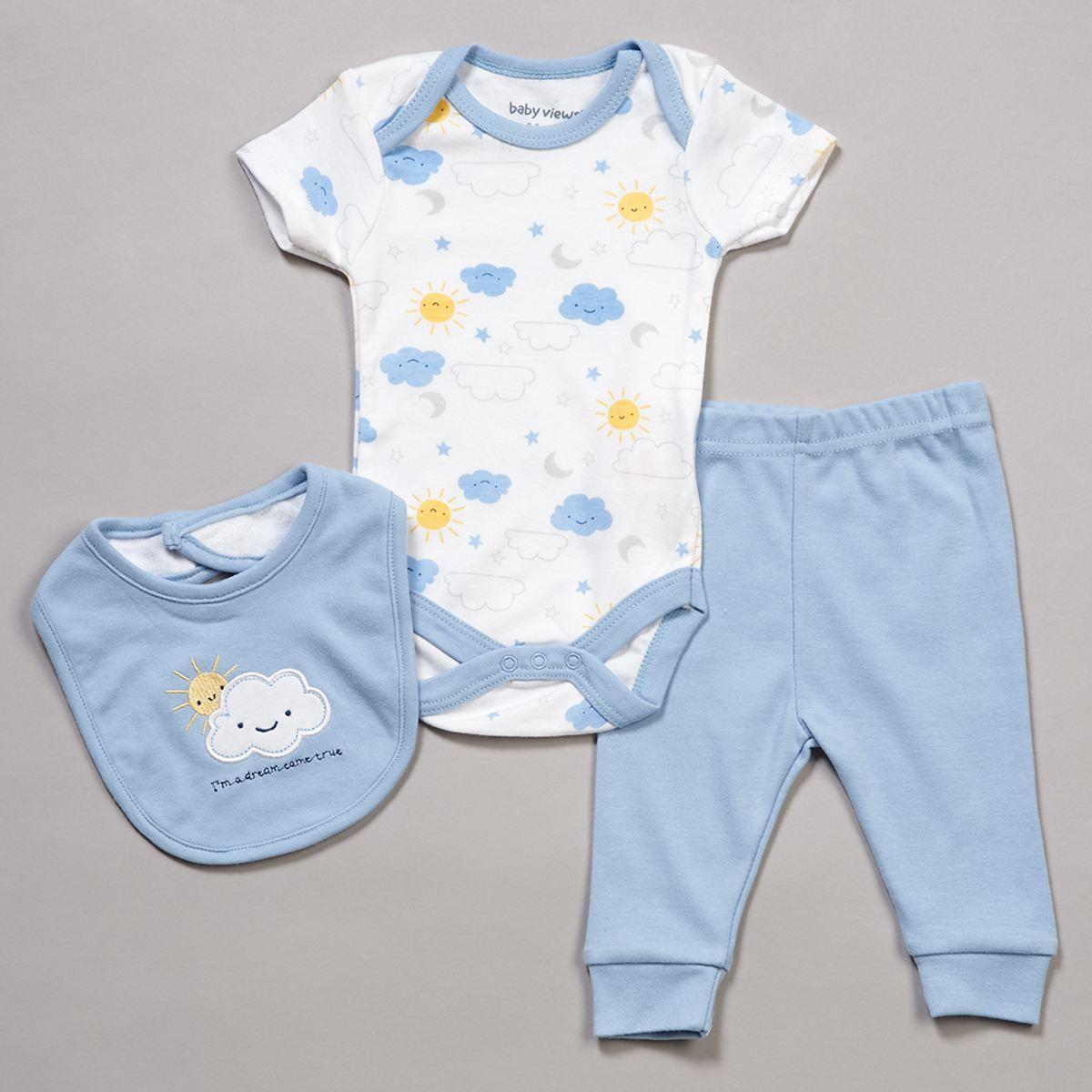 Baby Unisex (NB-9M) baby views(R) 3pc. Clouds Bodysuit & Pants Set