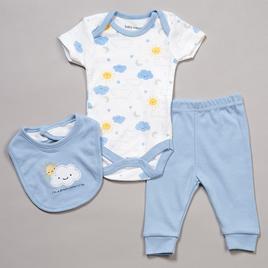 Baby Unisex (NB-9M) baby views(R) 3pc. Clouds Bodysuit & Pants Set