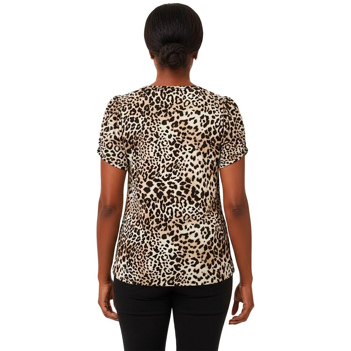 Petite Anne Klein Short Tulip Sleeve Leopard Blouse