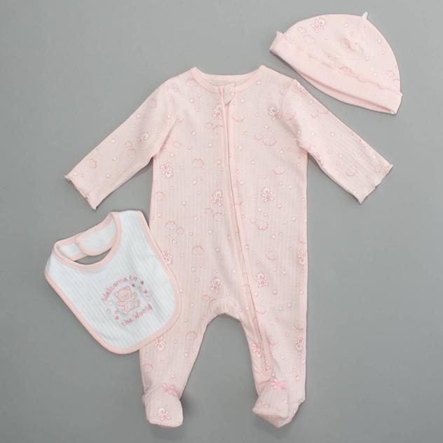 Baby Girl (NB-3M) Little Me® 3pc. Welcome To The World Pajama Set
