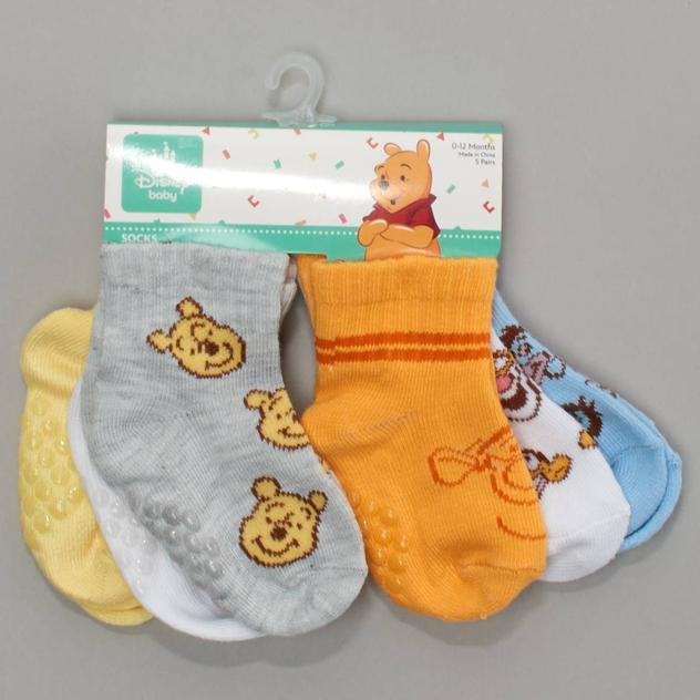 Baby Boy (NB-12M) Disney 5pk. Pooh Gripper Socks