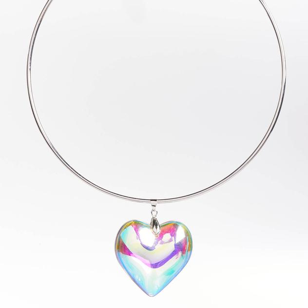 Ashley Silver-Tone Iridescent Heart Pendant Necklace