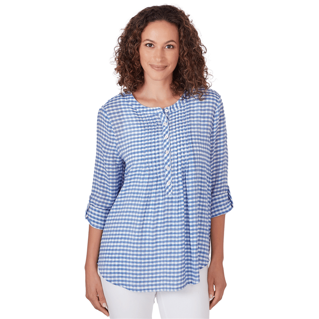 Petite Ruby Rd. Americana Chic Gingham Silky Henley Blouse
