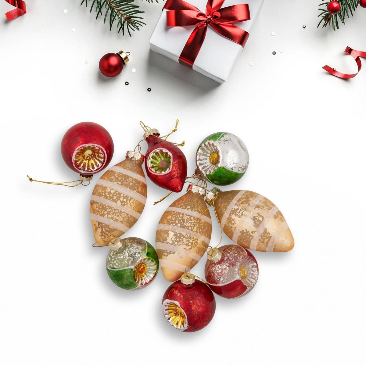 Northlight Seasonal 9ct. Glittered Retro Christmas Ornaments