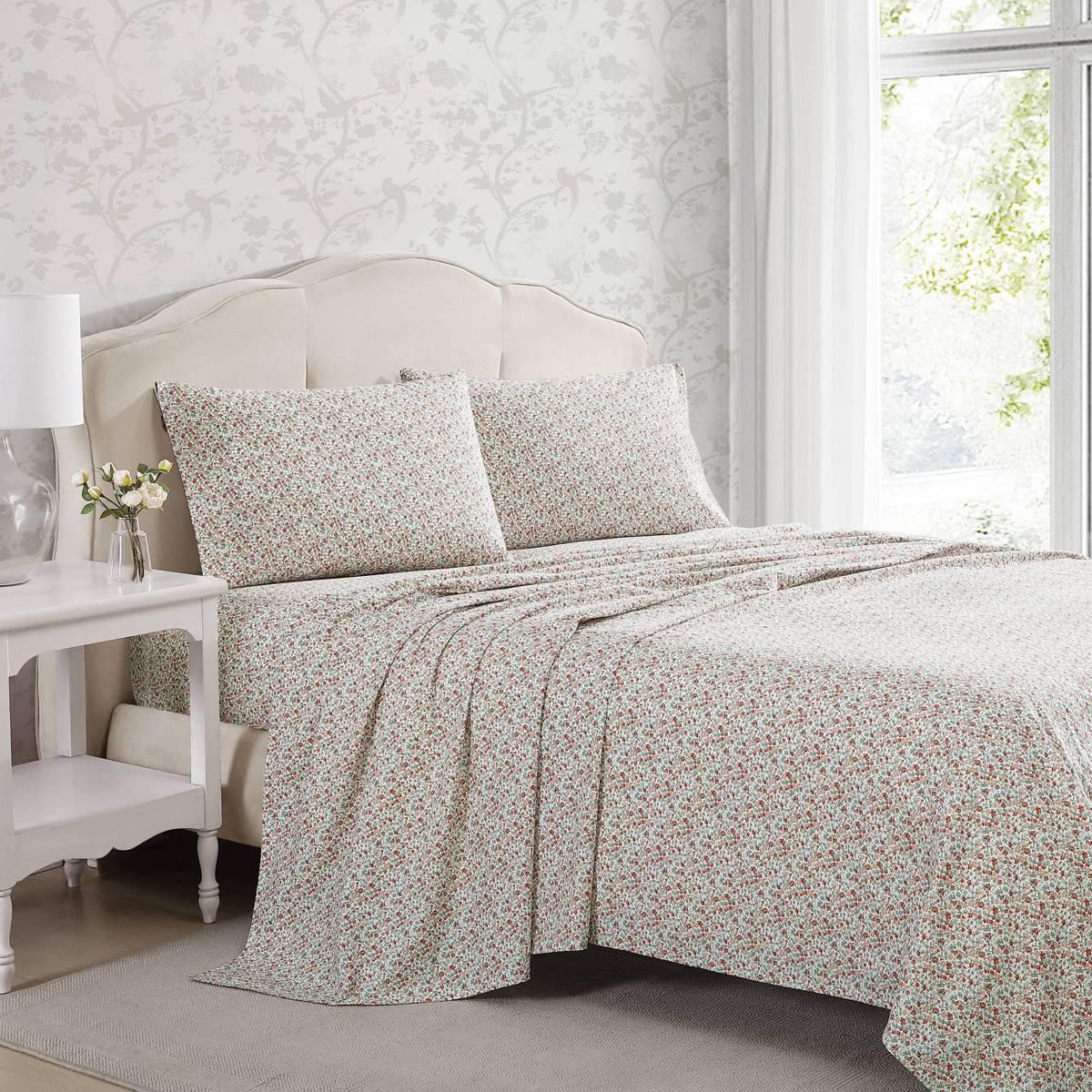 Laura Ashley Emogene 100% Cotton Orange Floral Sheet Set