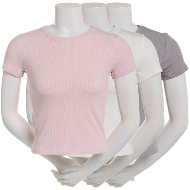 Juniors Pink Rose 3pk. Short Sleeve Crew Neck Rib Tee