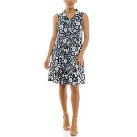 Womens Nina Leonard Sleeveless Floral Crepe Polo Dress
