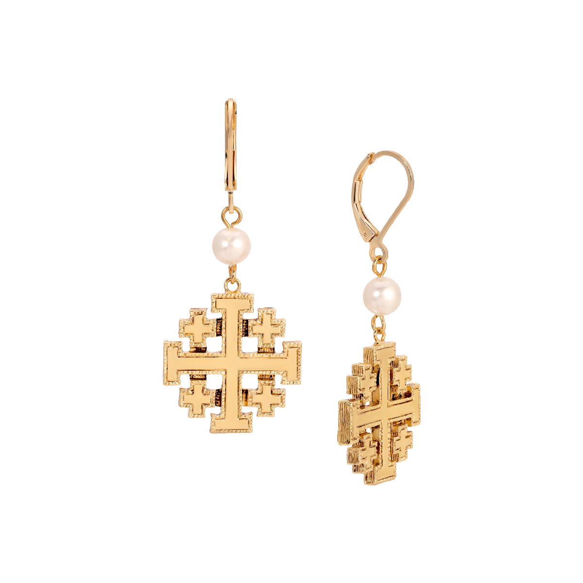 Symbols of Faith Gold Tone Jerusalem Cross Leverback Earrings