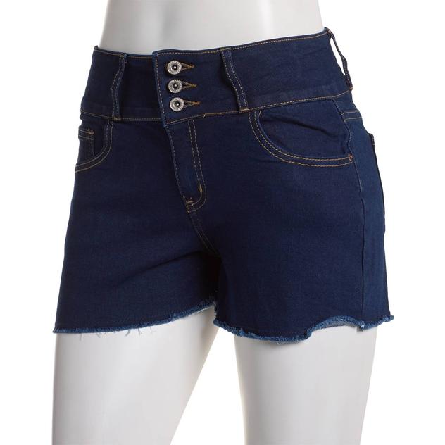 Juniors California Vintage 3 Button Fray Hem Denim Shorts