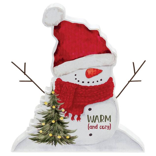 The Hearthside Collection Warm and Cozy Wooden Snowman Sitter