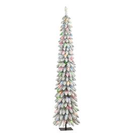 Puleo International 7ft. Pre-Lit Flocked Pencil Christmas Tree