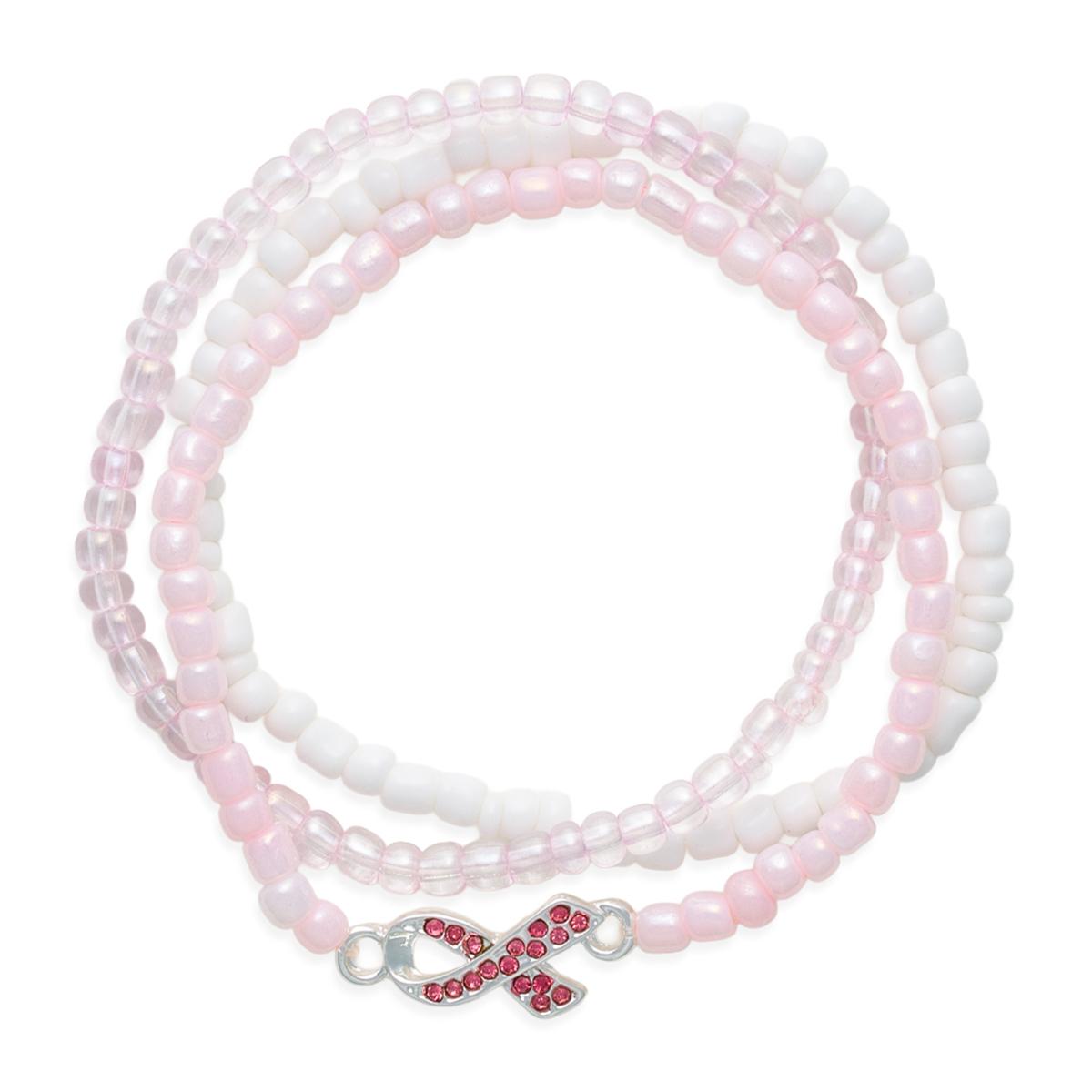 Brest Cancer Awareness Rhinestone Stretch Bracelet Set - Set of 3