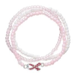 Brest Cancer Awareness Rhinestone Stretch Bracelet Set - Set of 3